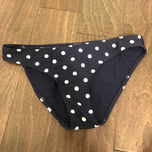 blue and white polka dot bathing suit